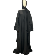 Load image into Gallery viewer, Frill back abaya w/ double ruffle sleeve
