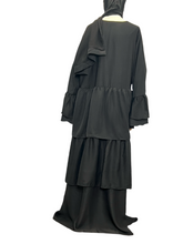 Load image into Gallery viewer, Frill back abaya w/ double ruffle sleeve
