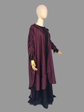 Load image into Gallery viewer, Burgundy Two-Piece Hooded Abyah w/ Ruched sleeves
