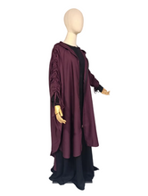Load image into Gallery viewer, Burgundy Two-Piece Hooded Abyah w/ Ruched sleeves

