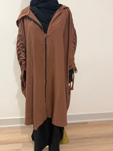 Load image into Gallery viewer, Mocha Two-Piece Hooded Abyah w/ Ruched sleeves
