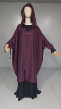Load and play video in Gallery viewer, Burgundy Two-Piece Hooded Abyah w/ Ruched sleeves
